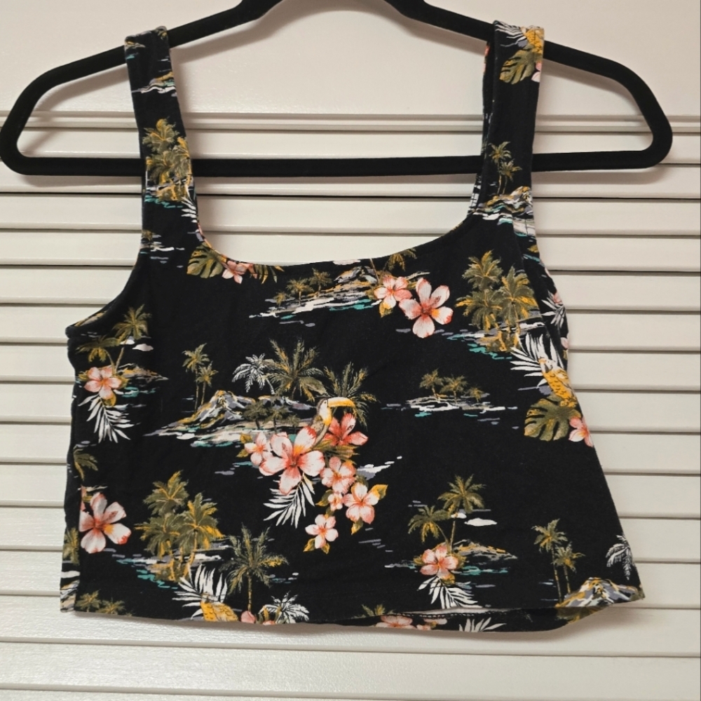 Forever 21 - Floral Tropical Bird Sleeveless Crop Top